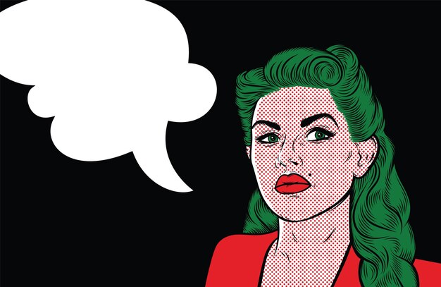 Vector pop art comics achtergrond sad woman with speech bubble retro beautiful girl style 1960s gele b