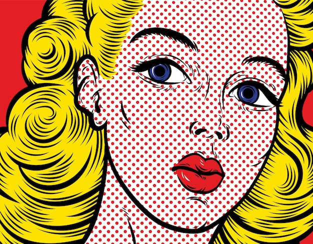 Vector pop art comics background sad woman with speech bubble retro beautiful girl style 1960s