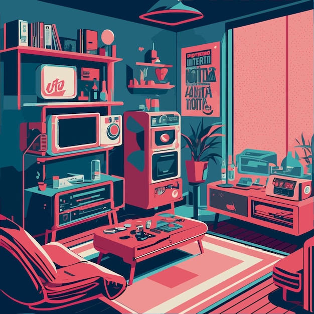 Vector pop art coole moderne spelkamer illustratie