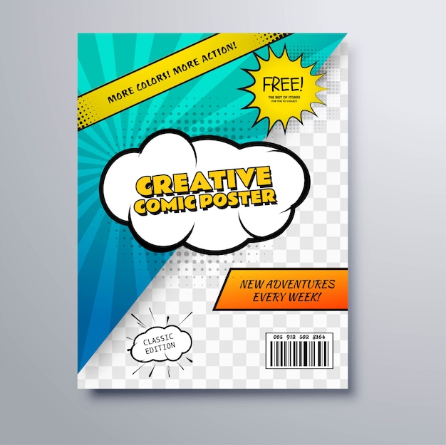 Vector pop art creative comics book magazine cover template