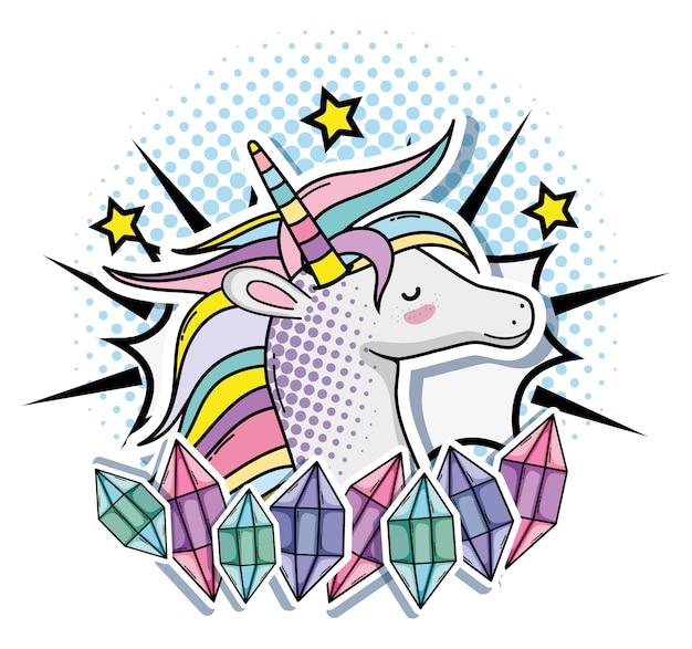 Vettore progettazione grafica dell'illustrazione di vettore del fumetto di fantasia dell'unicorno di pop art di pop art