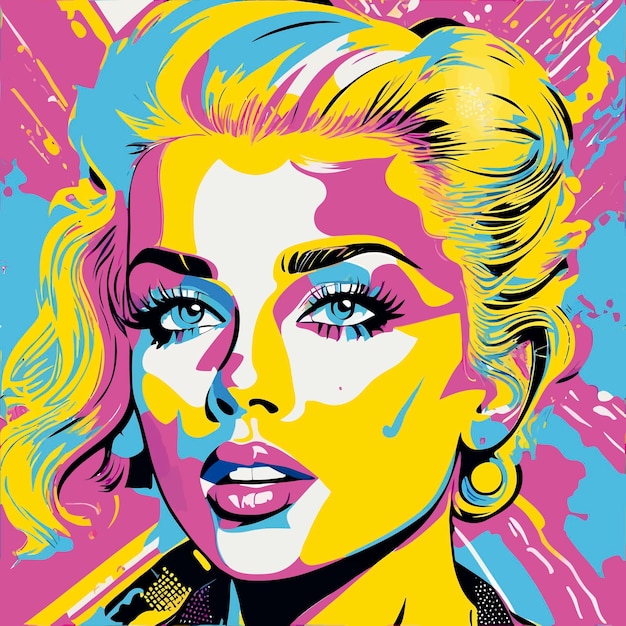 Vettore pop art deco colorfull illustrazione del volto di donna