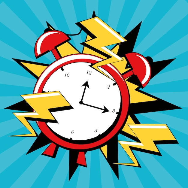 Pop art design with clock and thunders icon