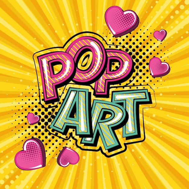 Выражение поп-арта с эффектом полутонов и формами сердца comic vector