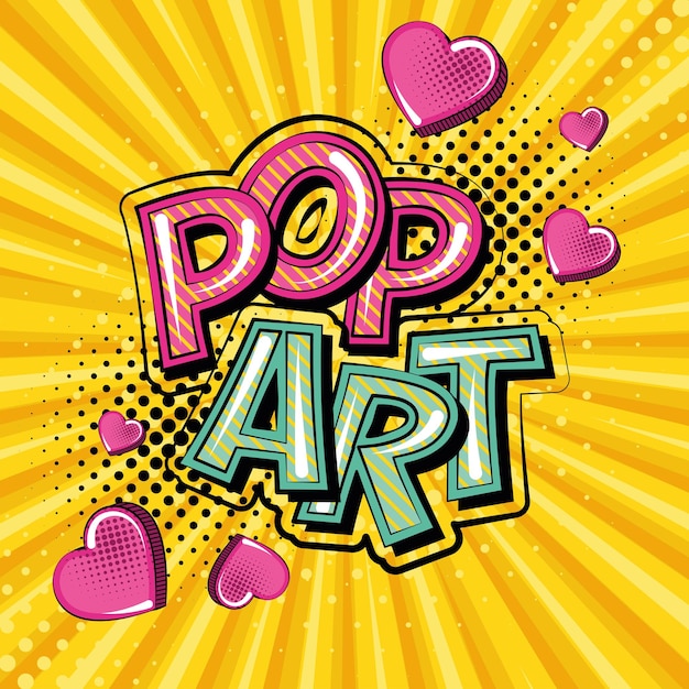 Vector pop art expression with halftone effect and heart shapes comic vector