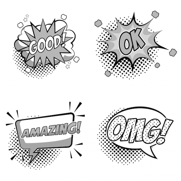 Vector pop art expressions black and white speech bubble