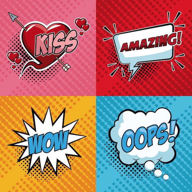 Pop art expressions colorful vector illustration graphic design speech bubble