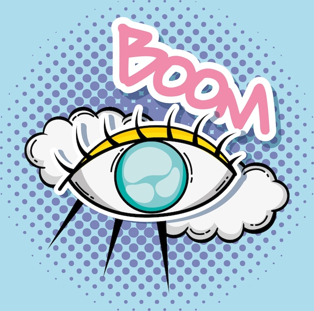 Vector pop art eye and cloud cute cartoon vector illustration graphic design