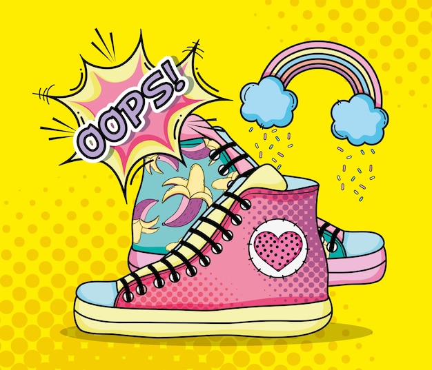 Vettore cartoni animati di scarpe di moda pop art