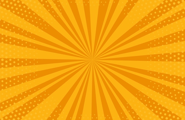 Pop art halftone background. comic starburst pattern. orange banner with dots and beams.