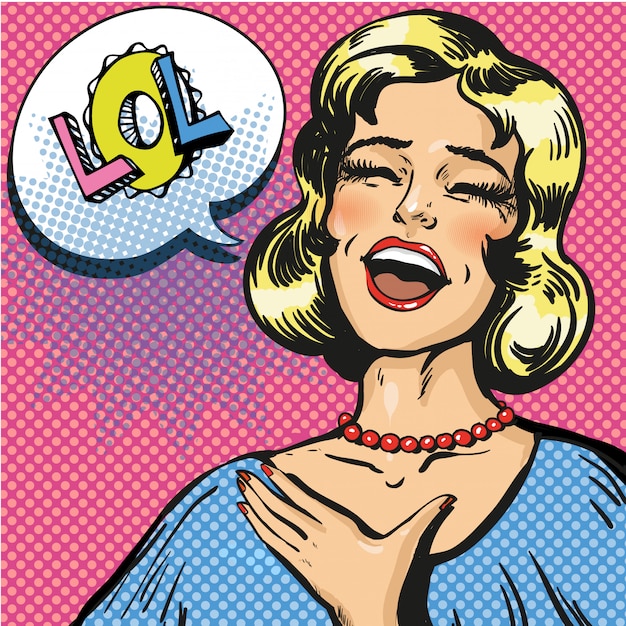  pop art illustration of laughing out loud woman