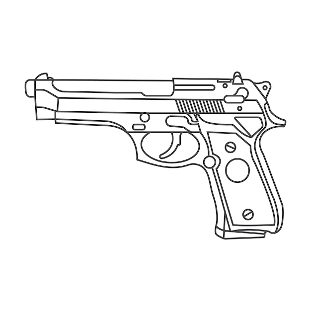 Pop art line Pistol or gun icon isolated Police or military handgun Small fire