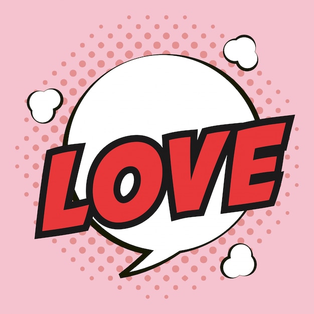 Pop art love bubble speech pink dot background