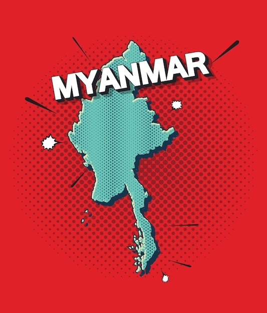 Mappa pop art del myanmar