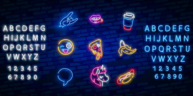 Vector pop art neon icons set