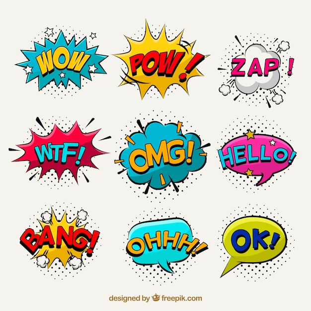 Pop art pack of comic stickers