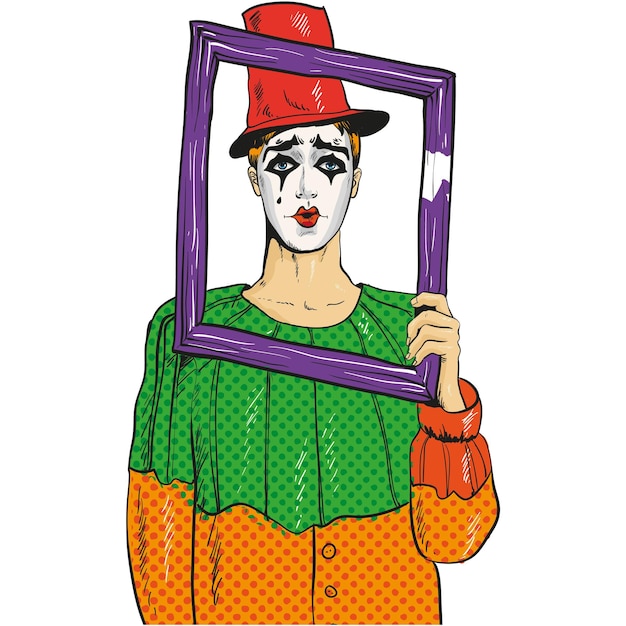 Vector pop art sad mime vector icon isolated on white