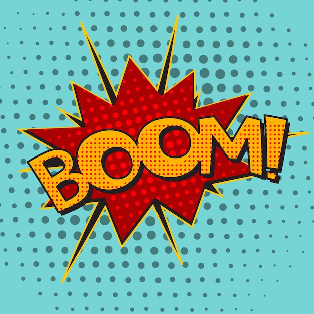 Поп-арт речевой пузырь с текстом Boom Boom комикс речевой пузырь красочный Boom речевой пузырь на фоне точек в векторном стиле поп-арт ретро