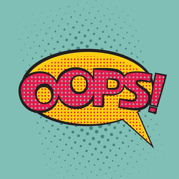 텍스트 팝 아트 연설 거품 Oops Oops 만화 연설 거품 popart 복고 스타일 벡터의 점 패턴 배경에 다채로운 Oops 연설 거품