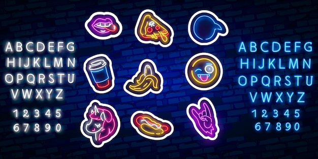 Pop art stickers. neon sign emblem