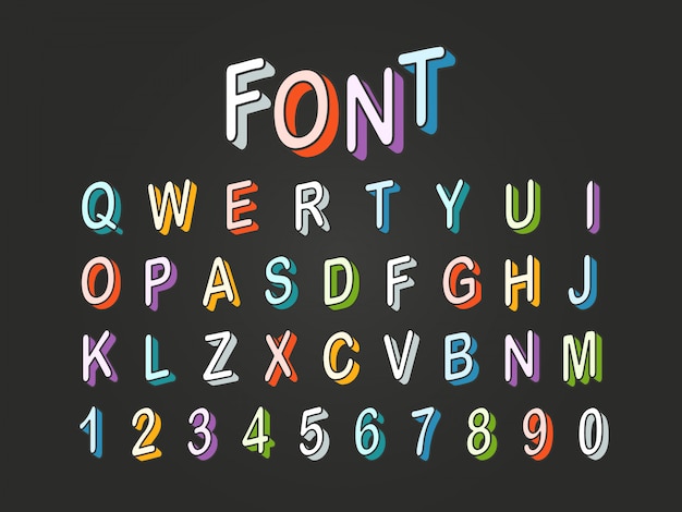 Pop-art stijl 3d kleur lettertype vector clipart. Letters en cijfers