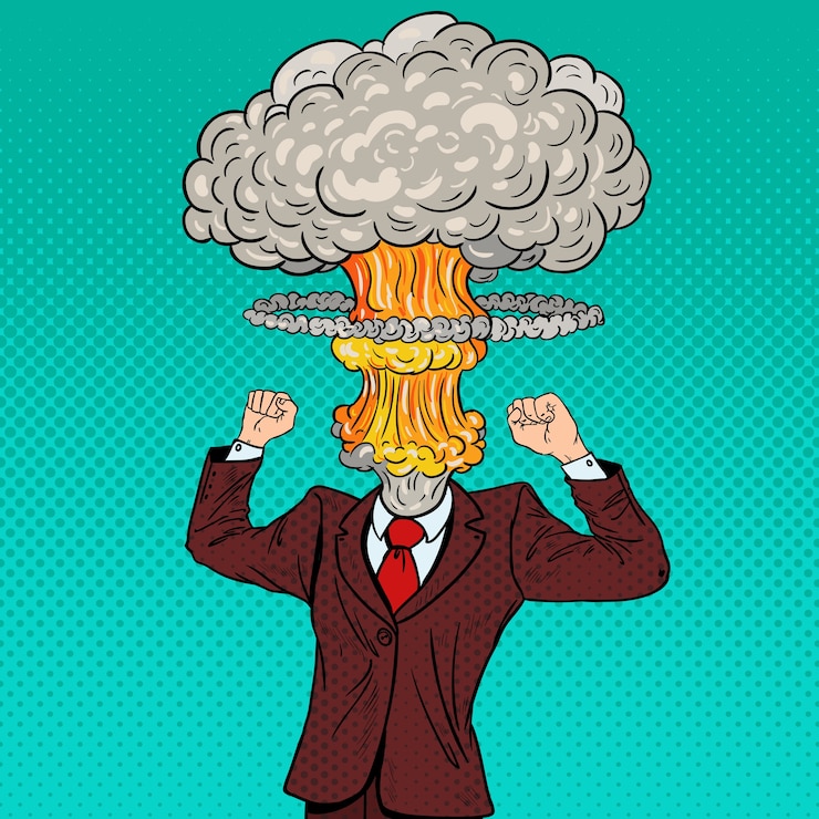 Vector pop art stressed businessman with explosion head. 