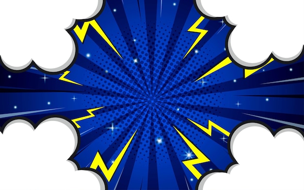 Vector pop art strip achtergrond met wolken en sterren cartoon vector illustratie