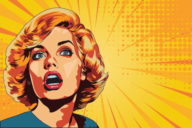 Pop Art Vector Illustration of a Stunning Blonde Woman with Short Hair and Striking Emotion