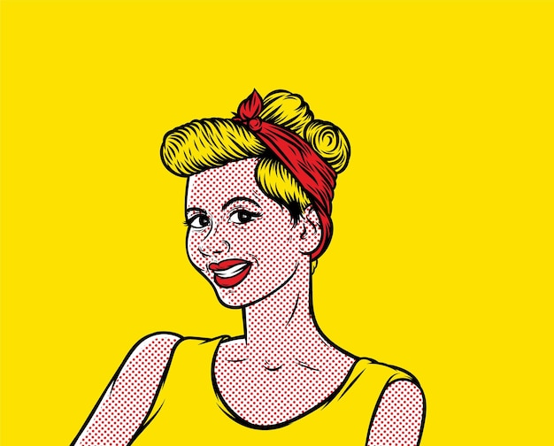 Pop art vector illustrations cute woman a little surprised retro comic pop art illustration