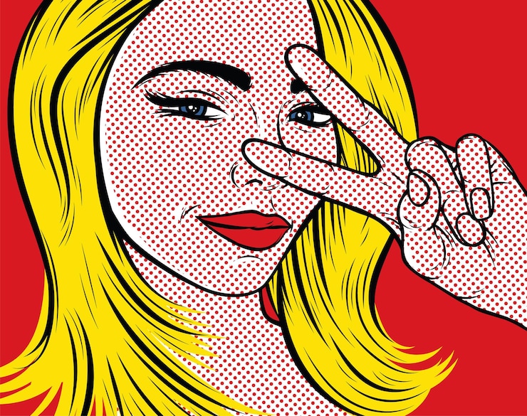 Vector pop art vector illustrations cute woman a little surprised retro comic pop art illustration