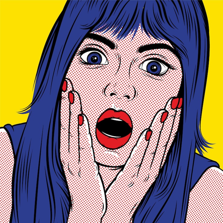 Vector pop art vector illustrations cute woman a little surprised retro comic pop art illustration