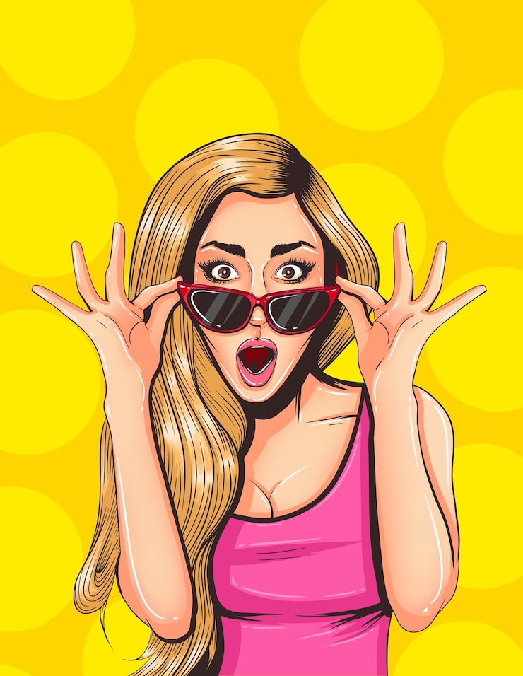 Vector pop art vintage comic woman. surprised pretty girl