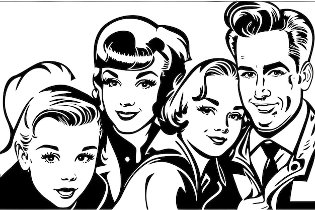 Pop-art vintage familie jaren '50 illustratie