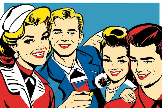 pop art vintage family 50s illustration