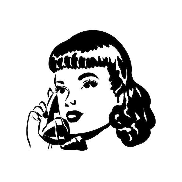 Vector pop art-vrouw die aan de telefoon praat met een stripfiguur