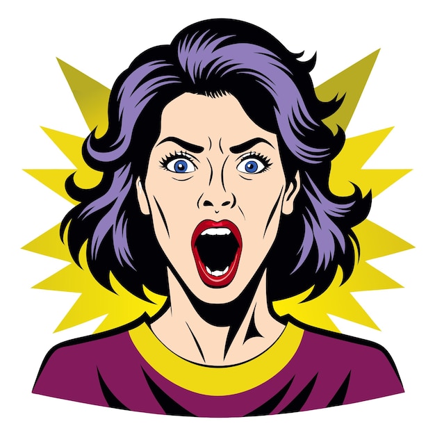 Pop art vrouw schreeuwend in een komische cartoon stijl met gedurfde verkoop thema