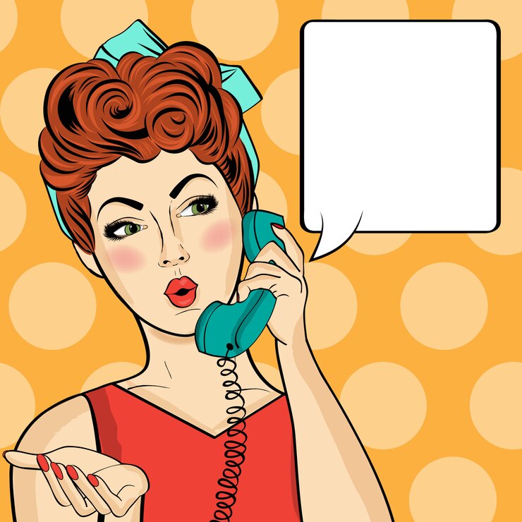 Vector pop art  woman chatting on retro phone