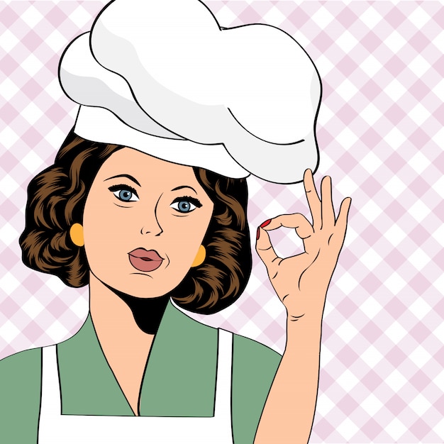 Vector pop art woman cook