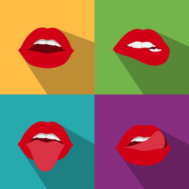 Vector pop art woman lips  style with shadow