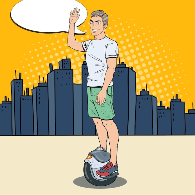 Pop Art Young Man Riding Solowheel