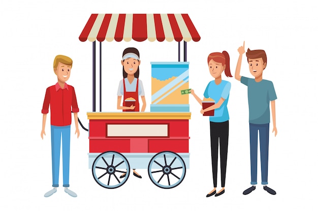 Vector pop corn cart cartoon