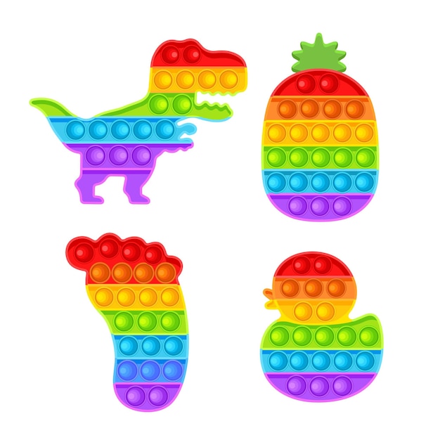 Pop Dit is een set van fidgets Antistress Toy icon trendy speelgoed Dinosaurus en ananas