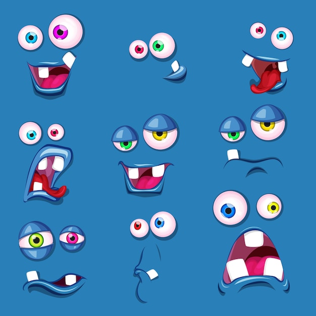 Pop-eyed cute cartoon faces emotions