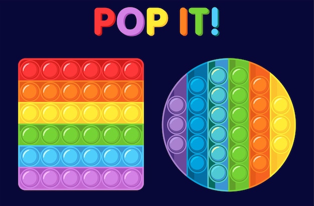 Вектор pop it набор непосед. симпатичная забавная футболка с логотипом pop it popit fidget. вектор рисованной иллюстрации шаржа значок логотипа. детские сенсорные пузырьковые игрушки каракули мультяшный логотип, концепция дизайна футболки