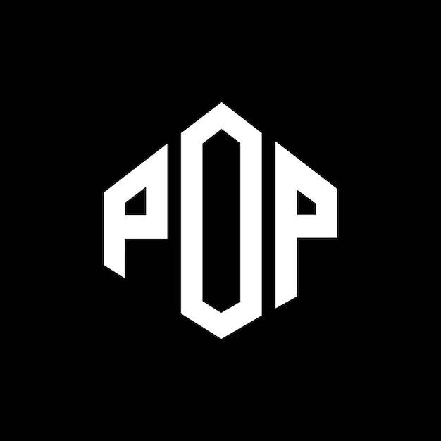 Vettore pop letter logo design con forma di poligono pop poligono e forma di cubo logo design pop esagono vettoriale modello di logo colori bianco e nero pop monogramma business e logo immobiliare