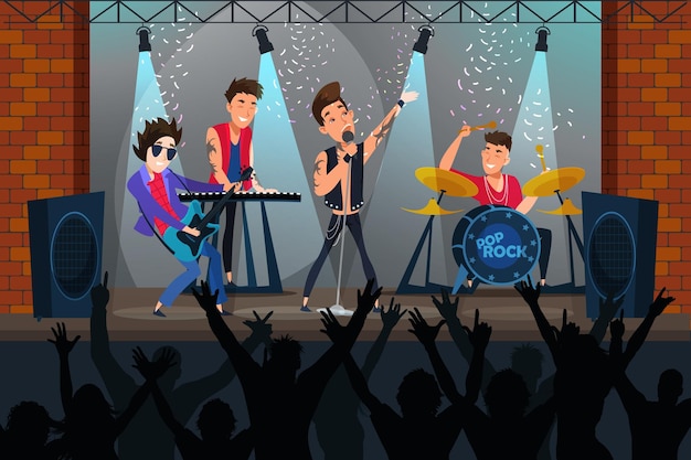 Pop rock concert boys band performing live on stage music show club party entertainment