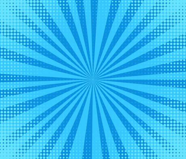 Popart achtergrond. Komische halftoonpatroon. Blauwe vuurwerk textuur. Retro zonneschijnbanner. illustratie