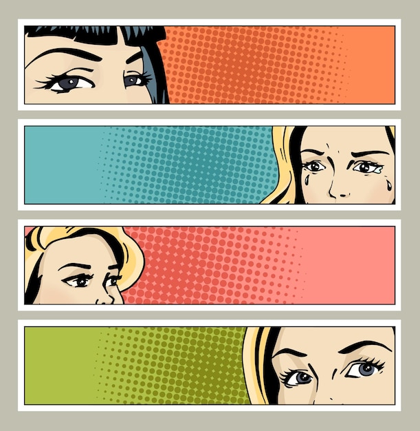 Popart banner met vrouwelijke ogen en lege ruimte voor tekst. uitstekende reclameposter.