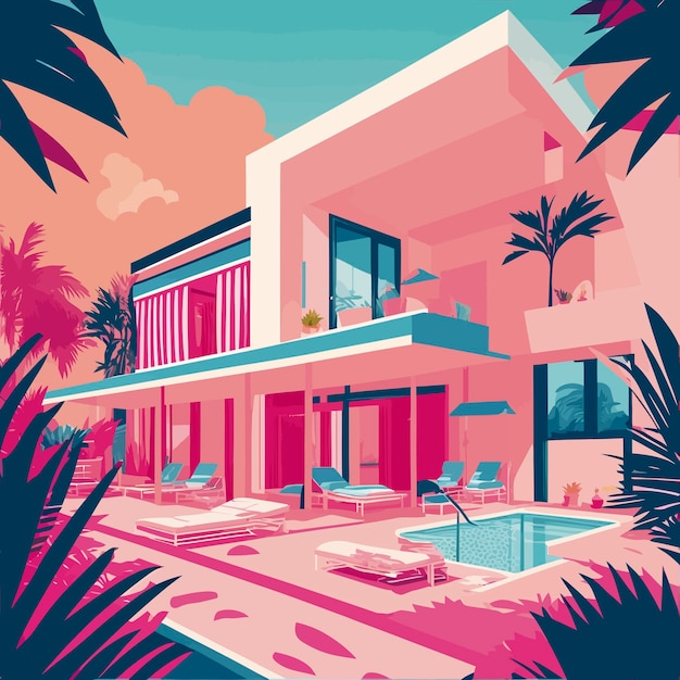 Popart coole moderne Cabana Boutique huis illustratie