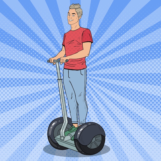 Popart jonge man rijden Segway